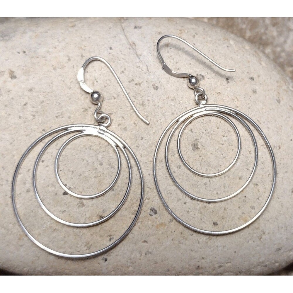 Sterling Silver Circle Crescent Moon Hoop Dangle Earrings
